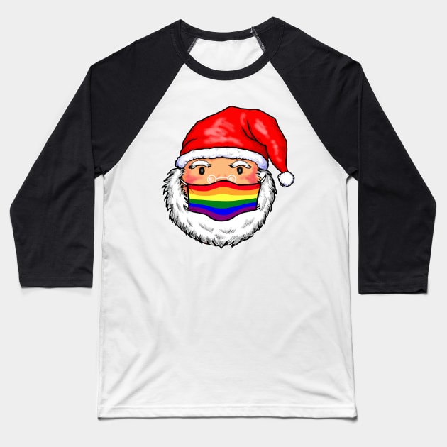 Santa Claus Gay Rainbow Face Mask Baseball T-Shirt by Nalidsa